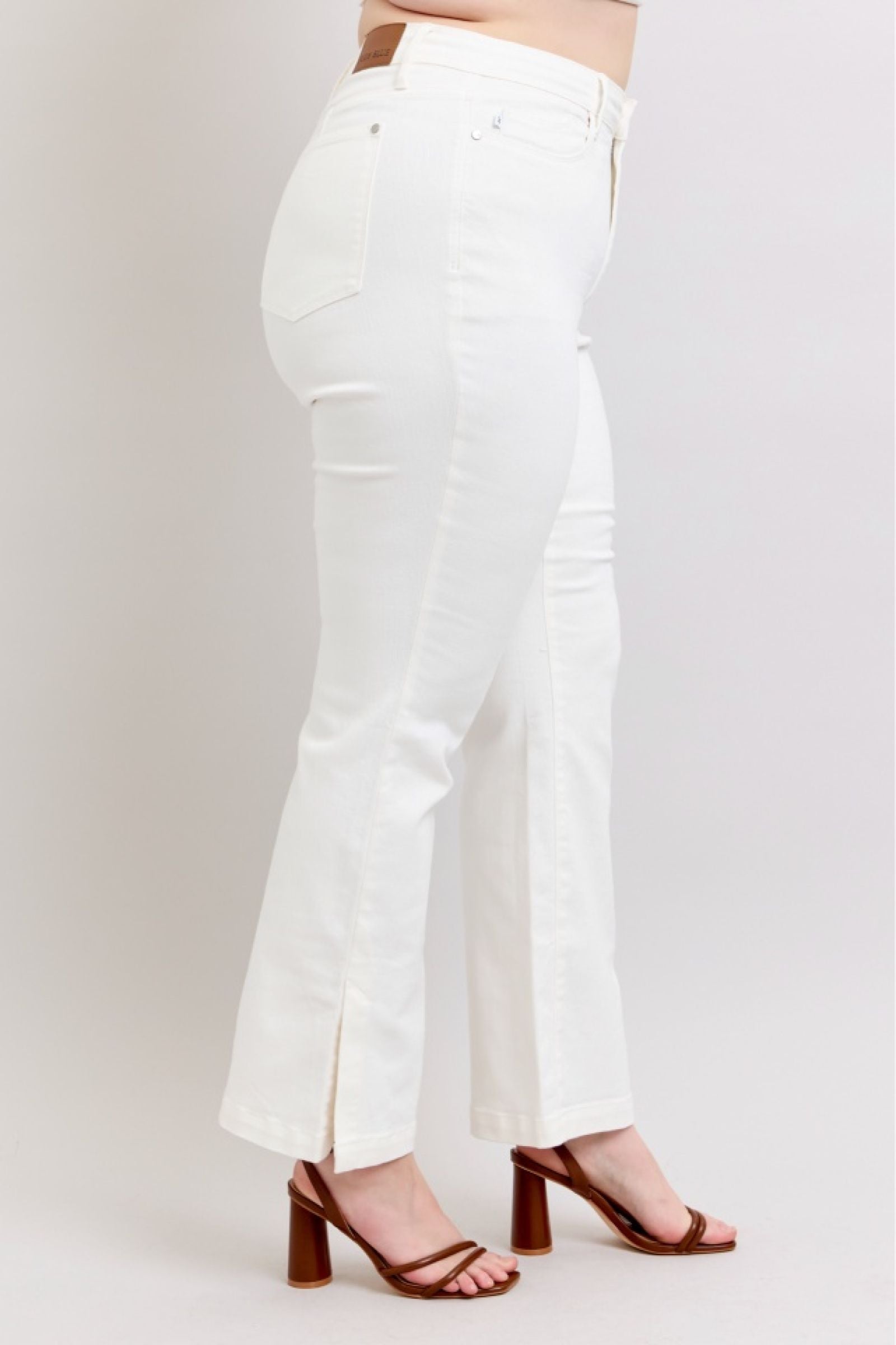 WHITE HIGH WAIST SIDE SLIT SLIM BOOT CUT JUDY BLUE DENIM-PLUS