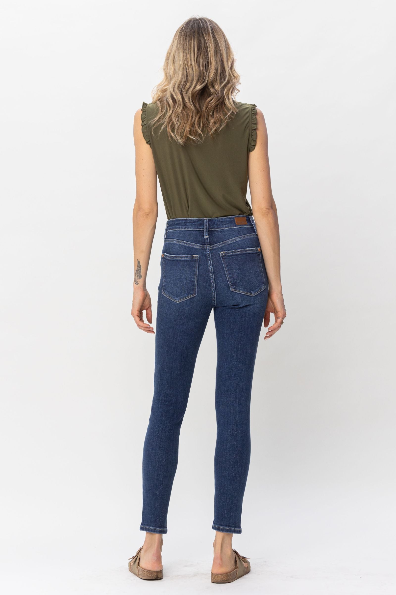 DARKWASH HIGH WAIST FRONT SEAM & SLIT SKINNY JUDY BLUE DENIM-PLUS