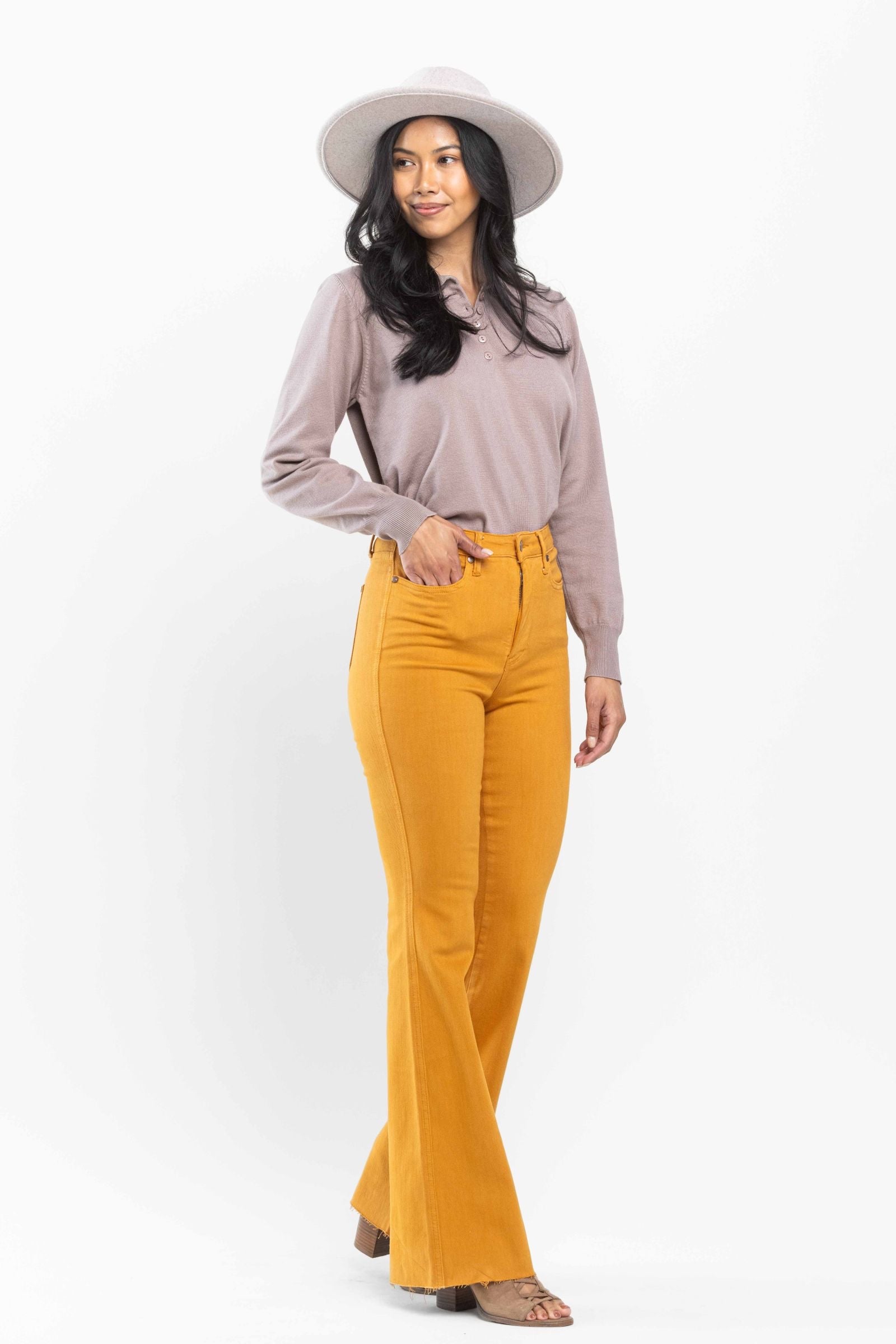 Marigold High Waist Tummy Control Garment Dyed Flare Judy Blue Denim