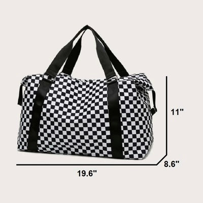 BLACK WHITE CHECKERED DUFFLE BAG