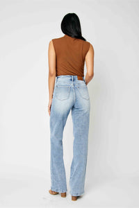 JUDY BLUE HIGH WAIST FRONT YOKE RETRO WIDE MEDIUM WASH DENIM