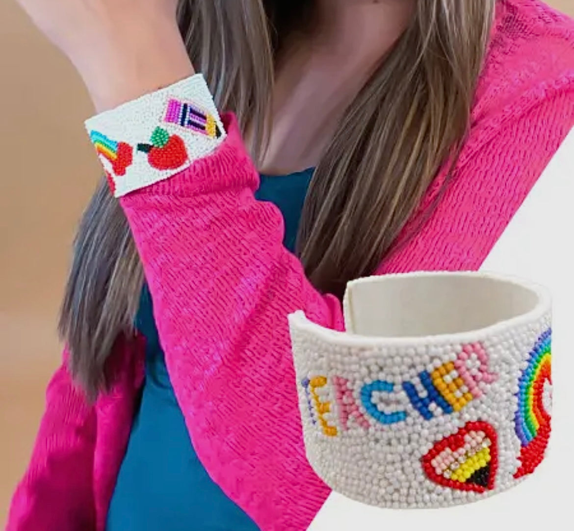 TEACHER CUFF BEADED BRACELET- SALE- 1 LEFT
