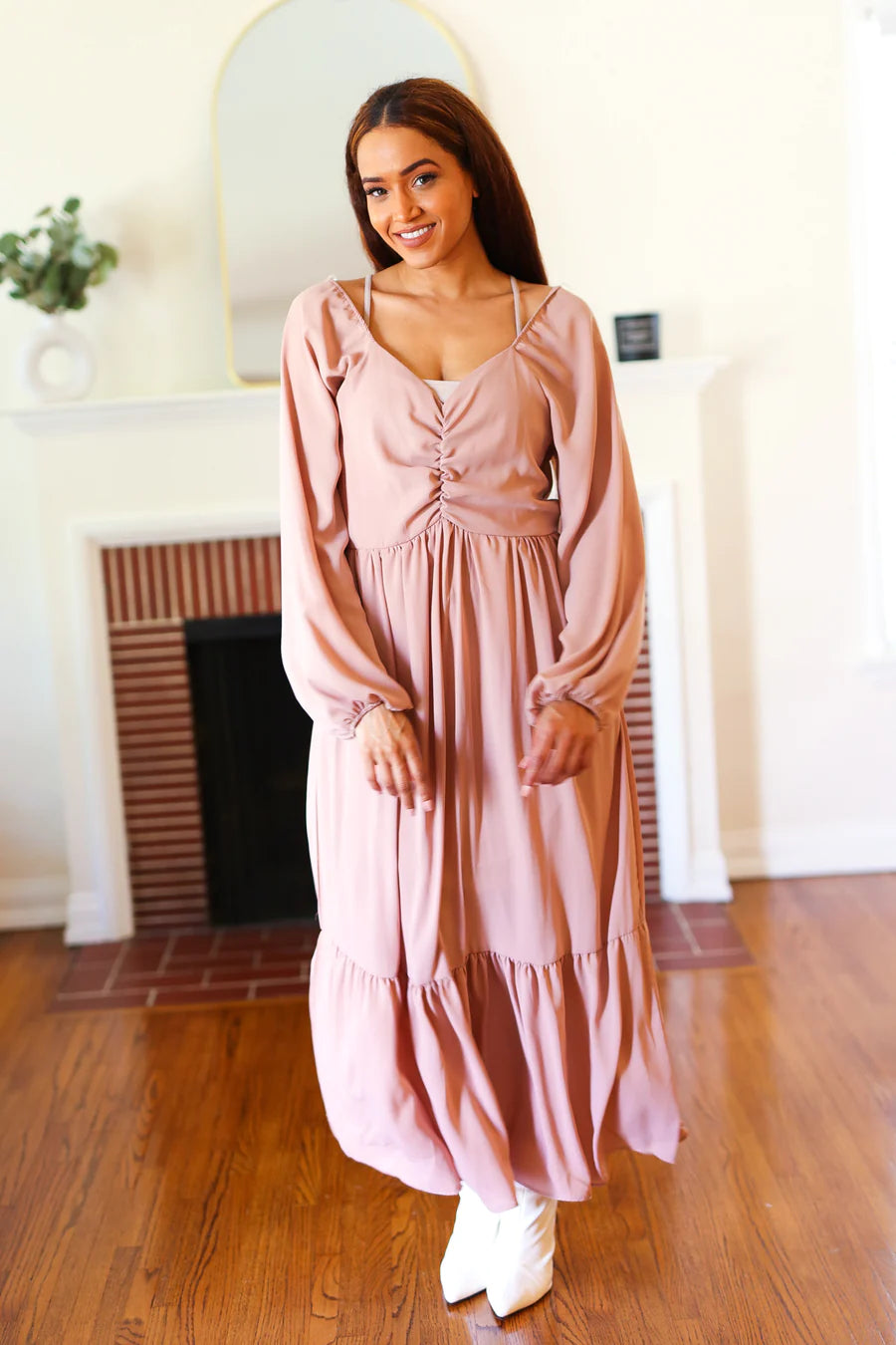 Mauve Ruched Maxi Dress-PLUS