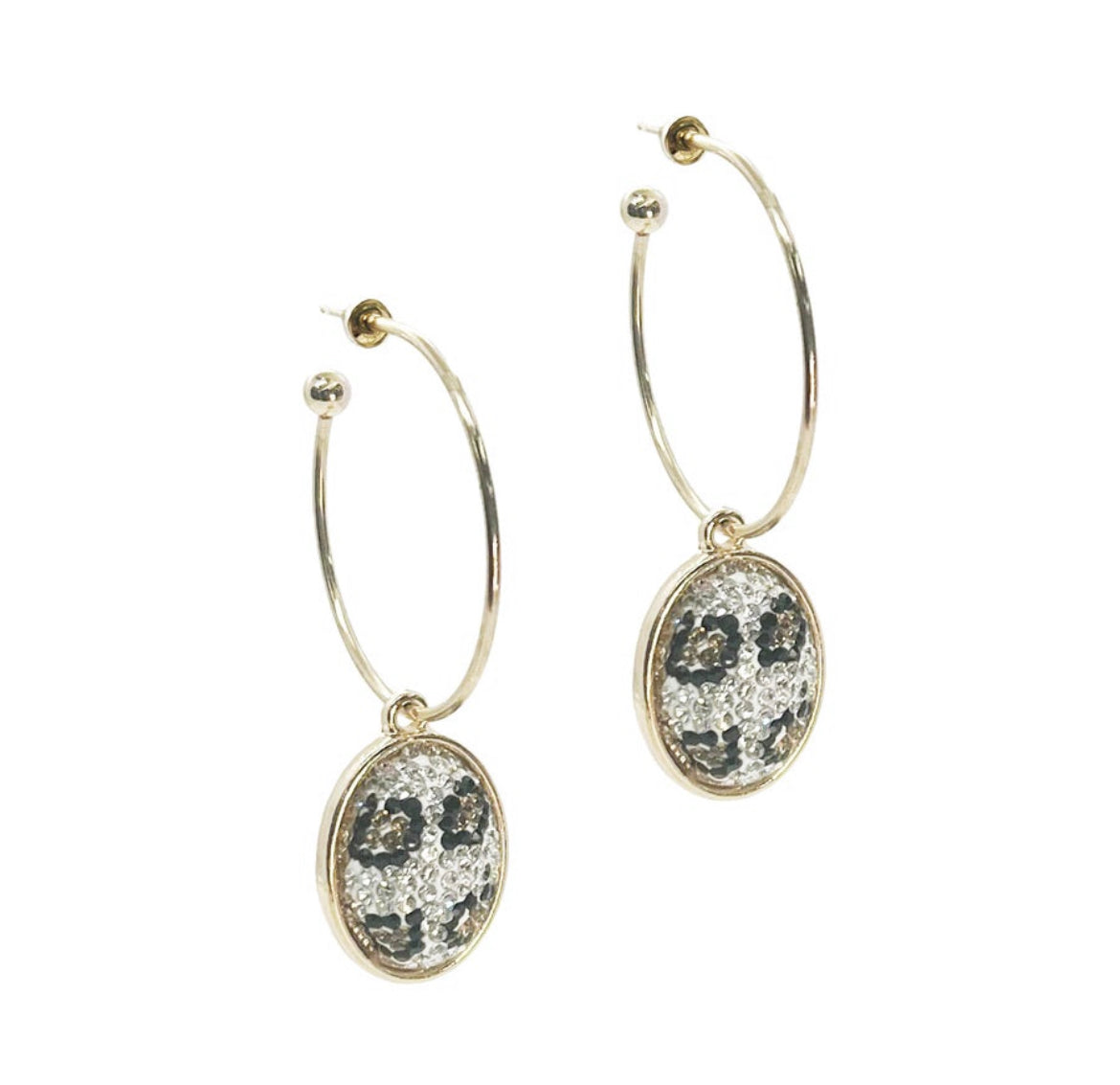 Gold Hoops With Leopard Crystal Blingy Earrings