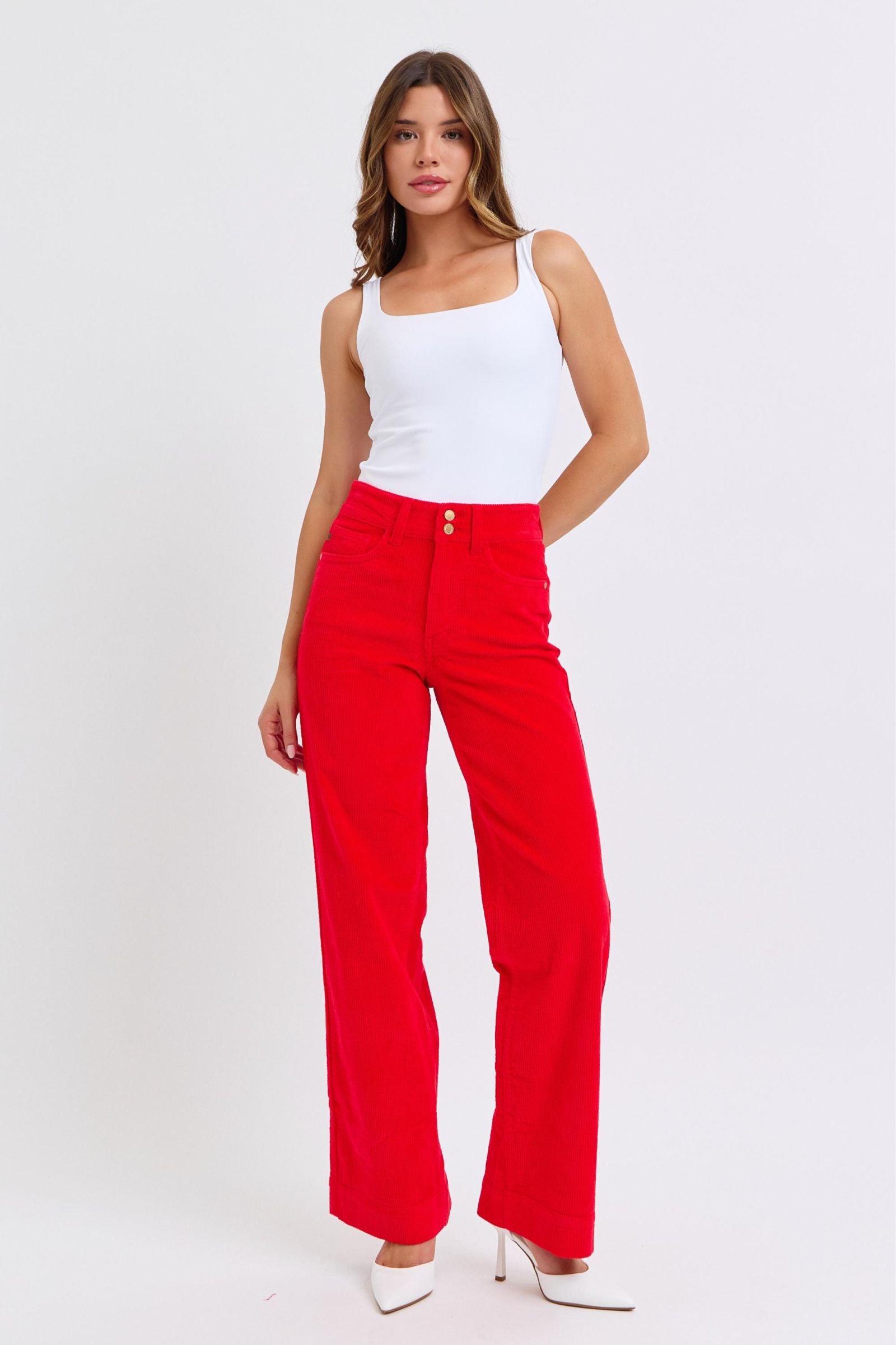 RUBY HIGH WAIST CORDUROY TROUSER WIDE LEG JUDY BLUE DENIM