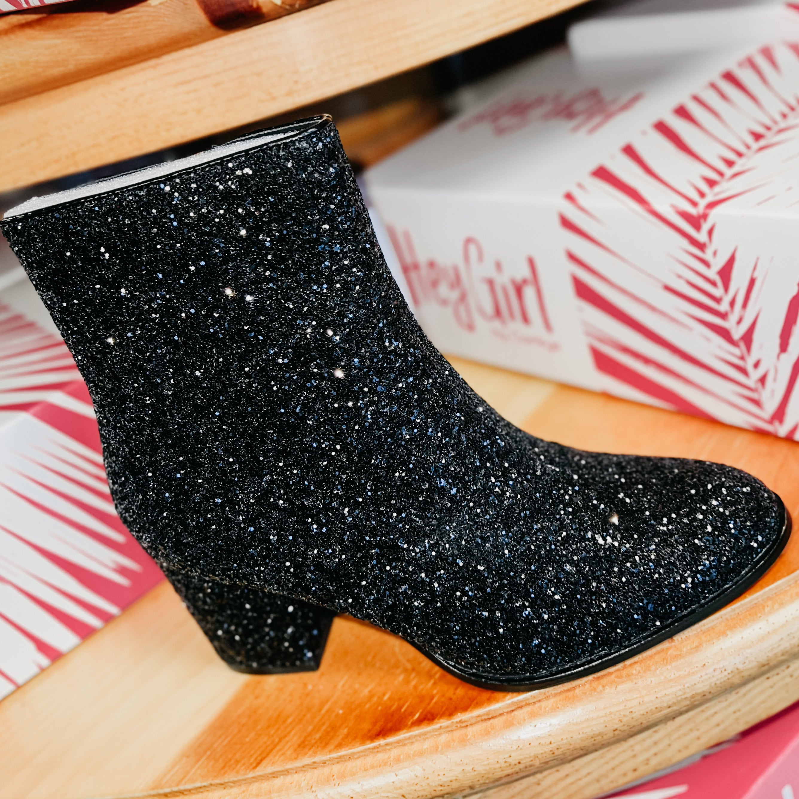 Razzle Dazzle Black Glitter Boots Corkys- SALE- SIZES 9,10,11 LEFT