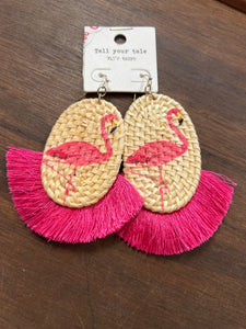 Basket Weave Pink Fan Flamingo Earrings