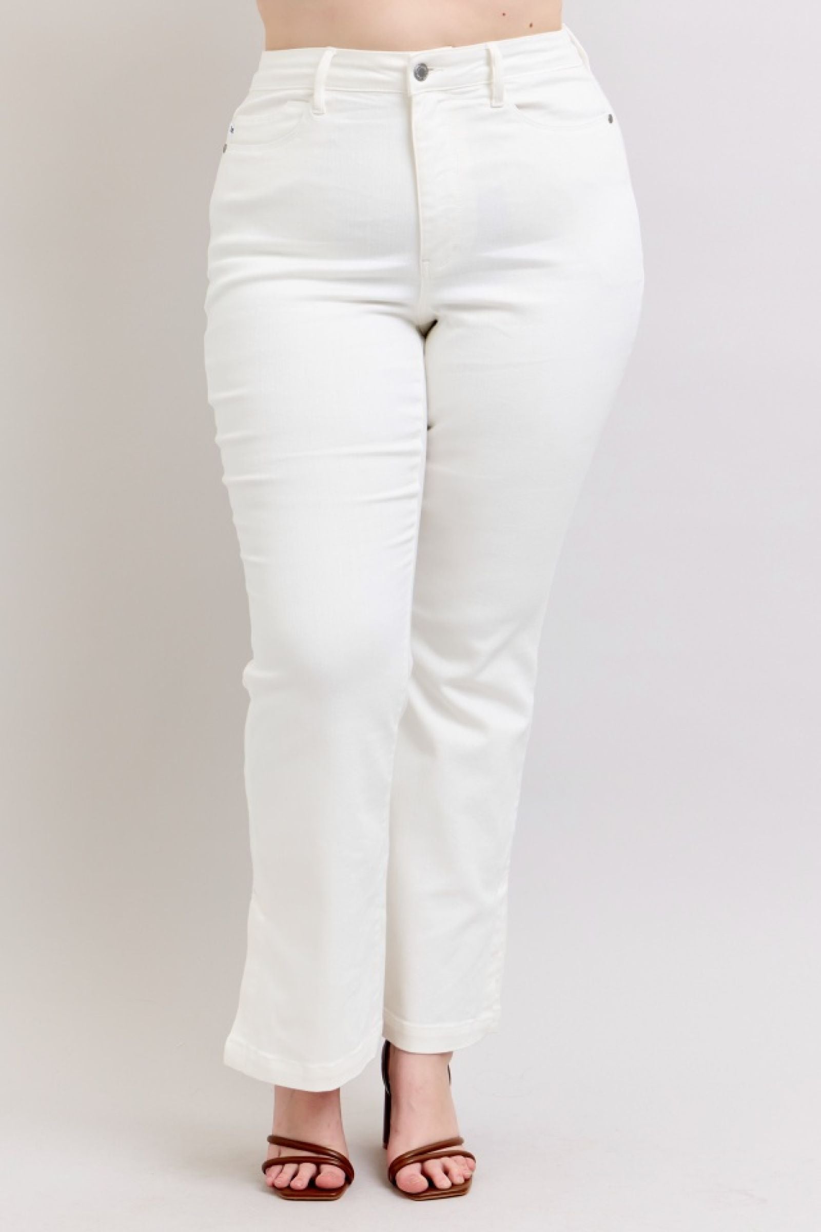 WHITE HIGH WAIST SIDE SLIT SLIM BOOT CUT JUDY BLUE DENIM-PLUS