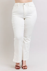 WHITE HIGH WAIST SIDE SLIT SLIM BOOT CUT JUDY BLUE DENIM-PLUS