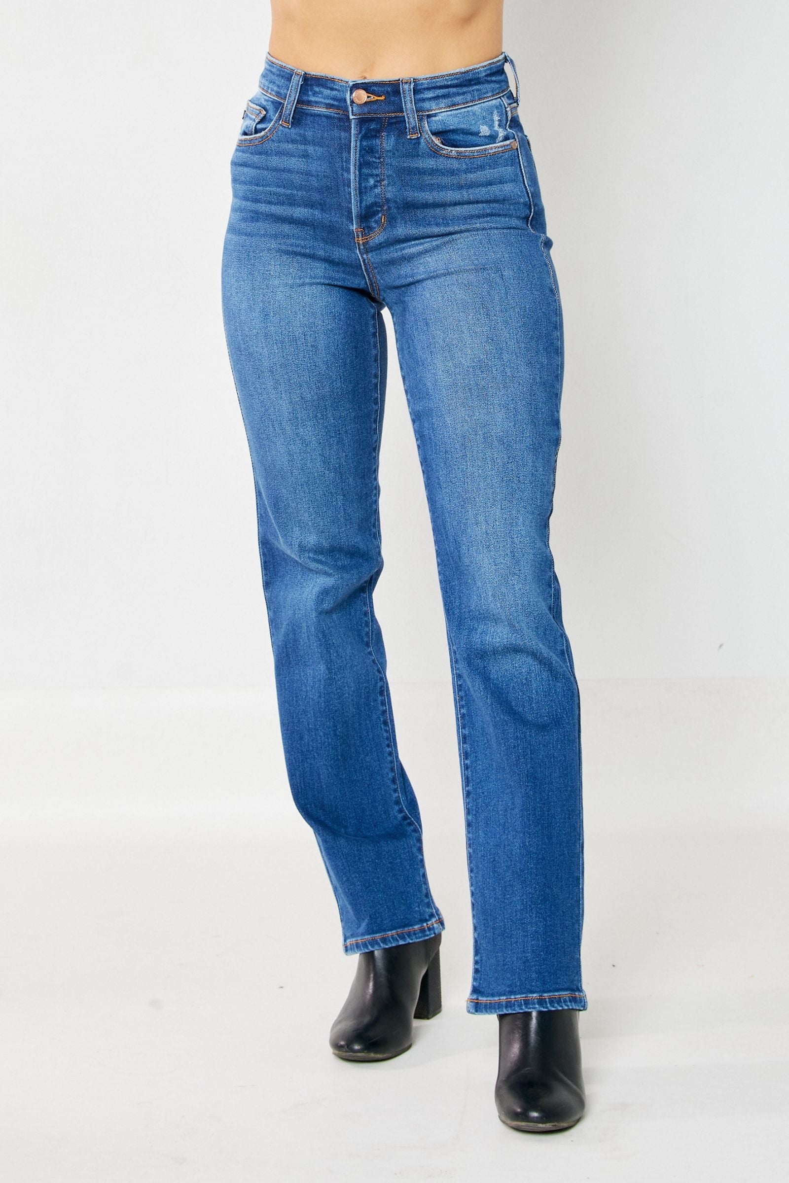 High Waist Medium Wash Hidden Button Fly Dad Jeans Judy Blue Denim-PLUS SIZES 16W & 20W left.