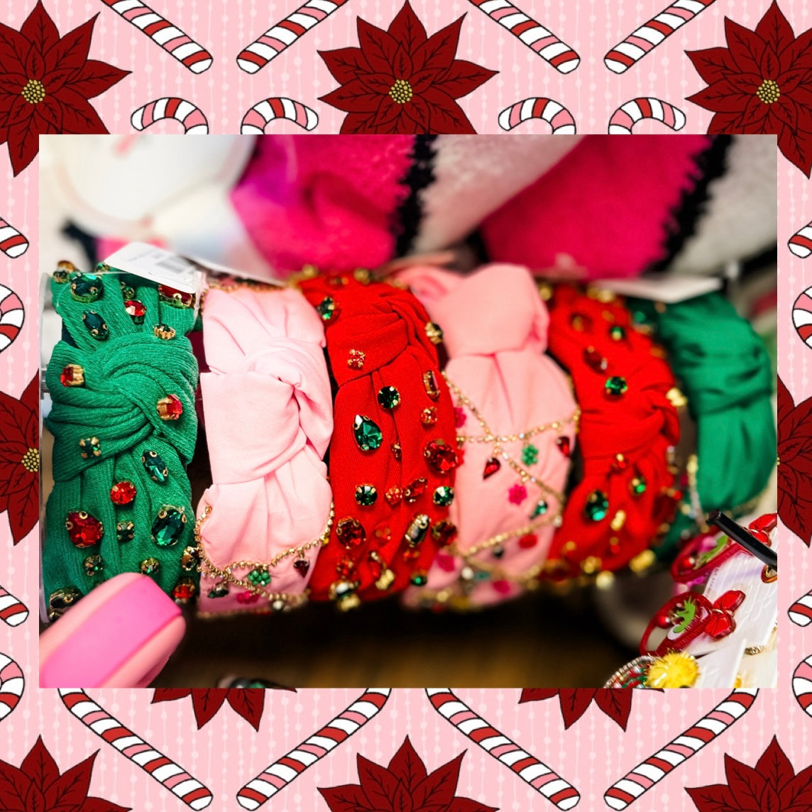 HOLIDAY GREEN TOP KNOT MULTI CRYSTAL CHRISTMAS HEADBAND