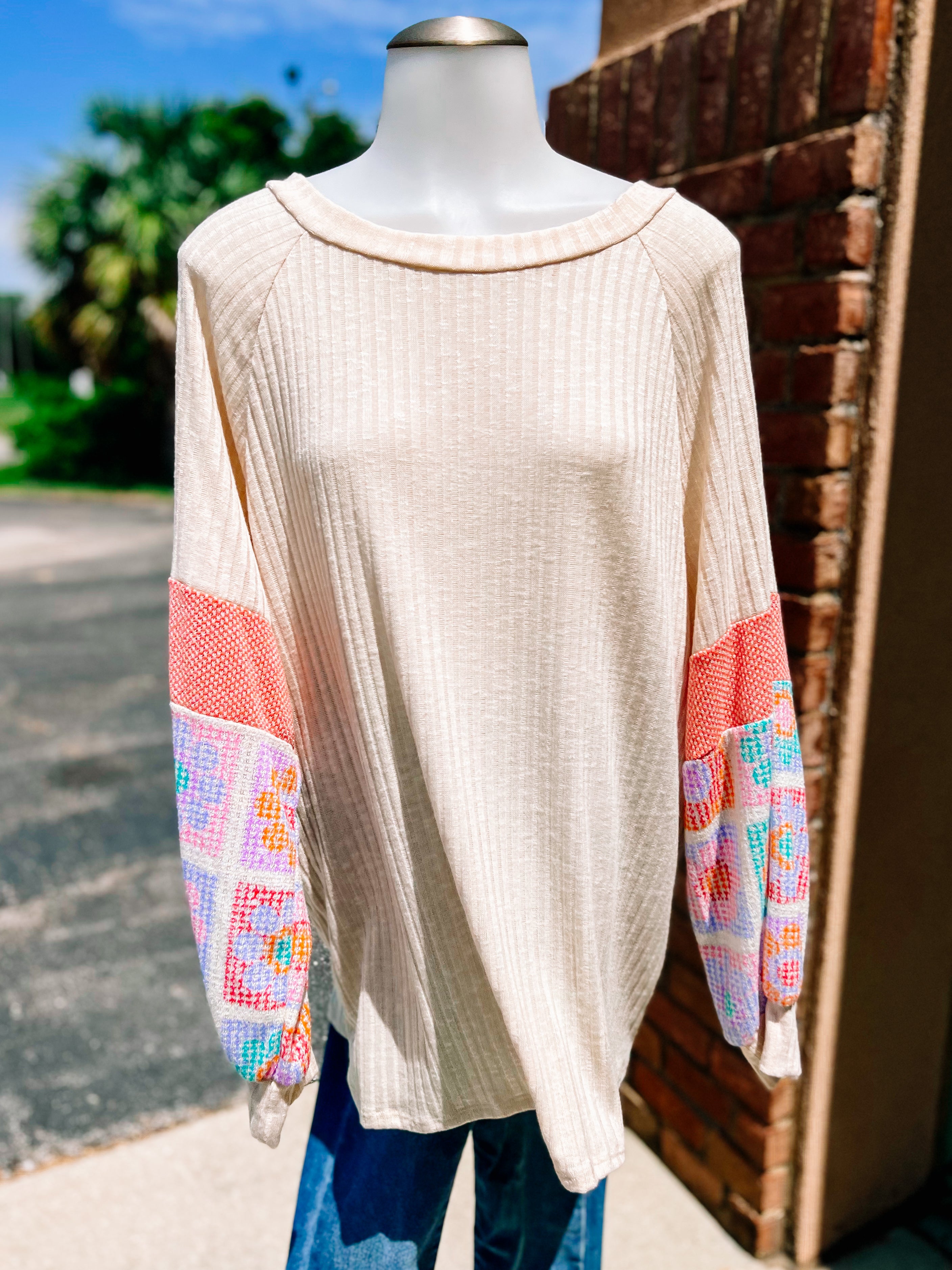 Oatmeal Multi Crochet Top-PLUS