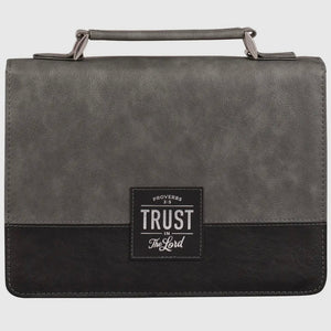 Trust In The Lord Gray Black Faux Leather Bible Cover MEDIUM