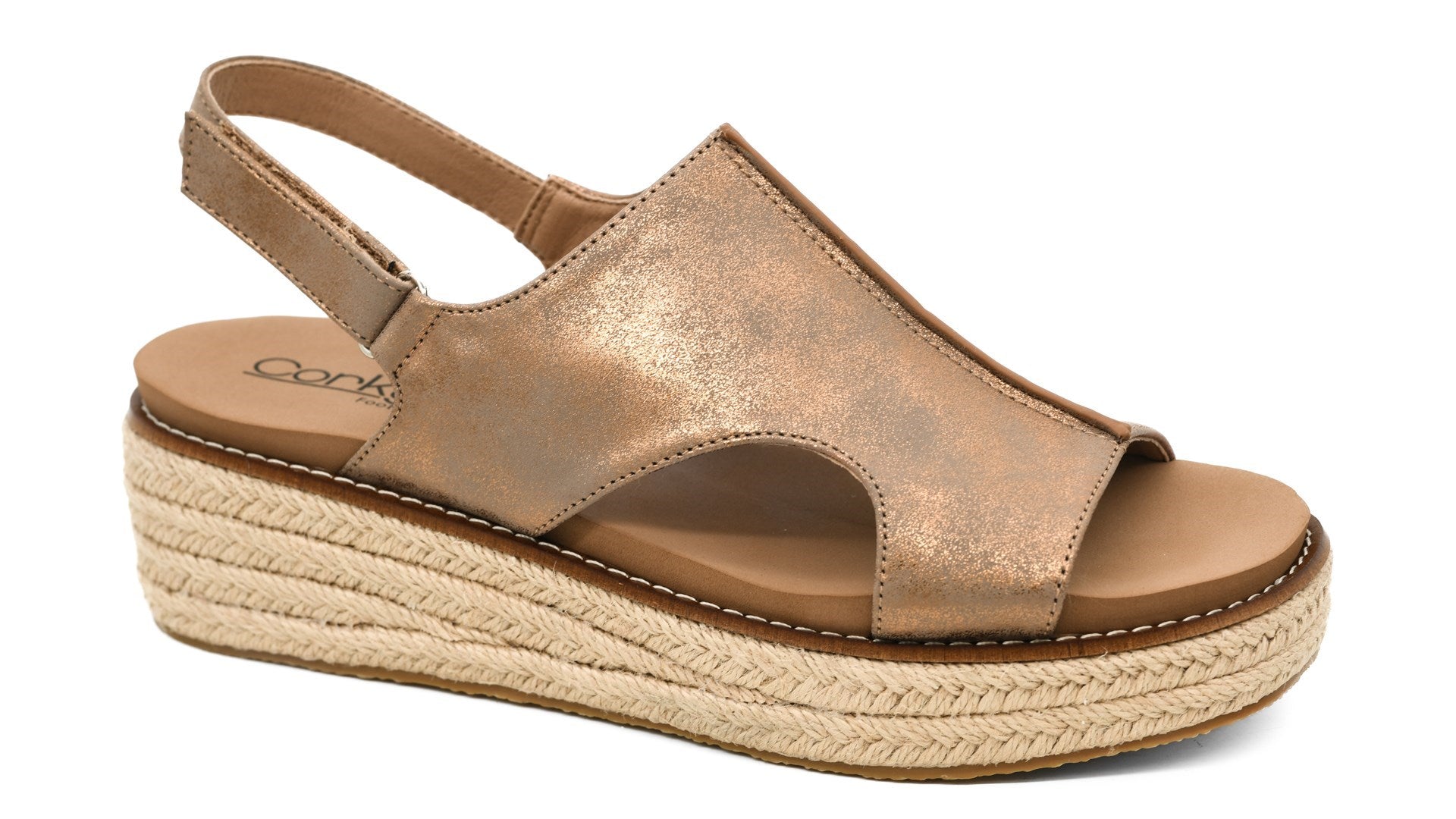 READY OR NOT BRONZE METALLIC CORKYS SANDAL WEDGES