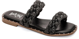 DON'T GET IT TWISTED BLACK RHINESTONES CORKYS BLING SANDALS