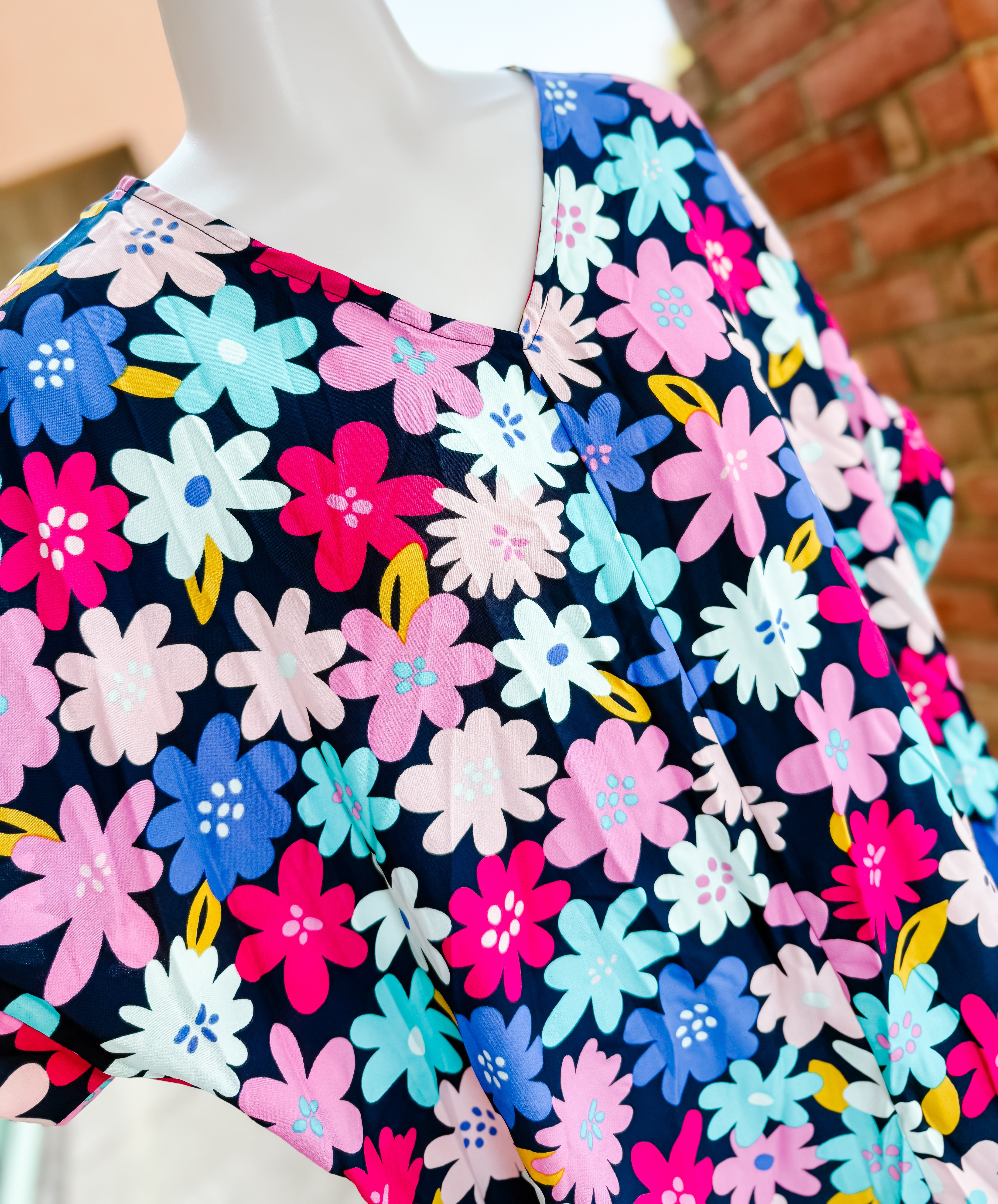 Blue Fuchsia Multi Floral Bold Top- SALE- SMALL & LARGE AVAILABLE