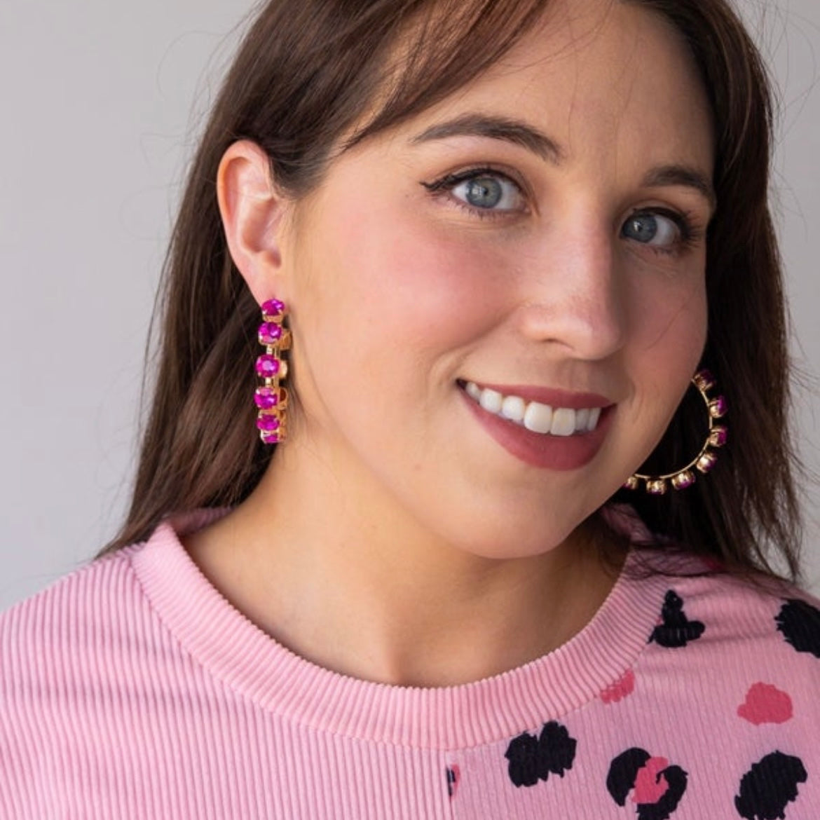 Fuchsia Gemstone Hoop Earrings