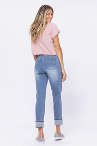 HIGH WAIST VINTAGE WASH MEDIUM WASH BOYFRIEND JUDY BLUE DENIM-PLUS