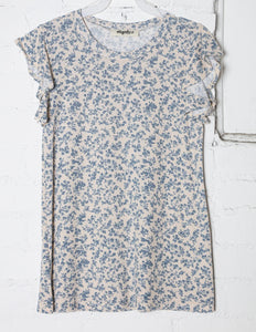 BLUE VINTAGE FLORAL FRENCH TERRY KNIT TOP