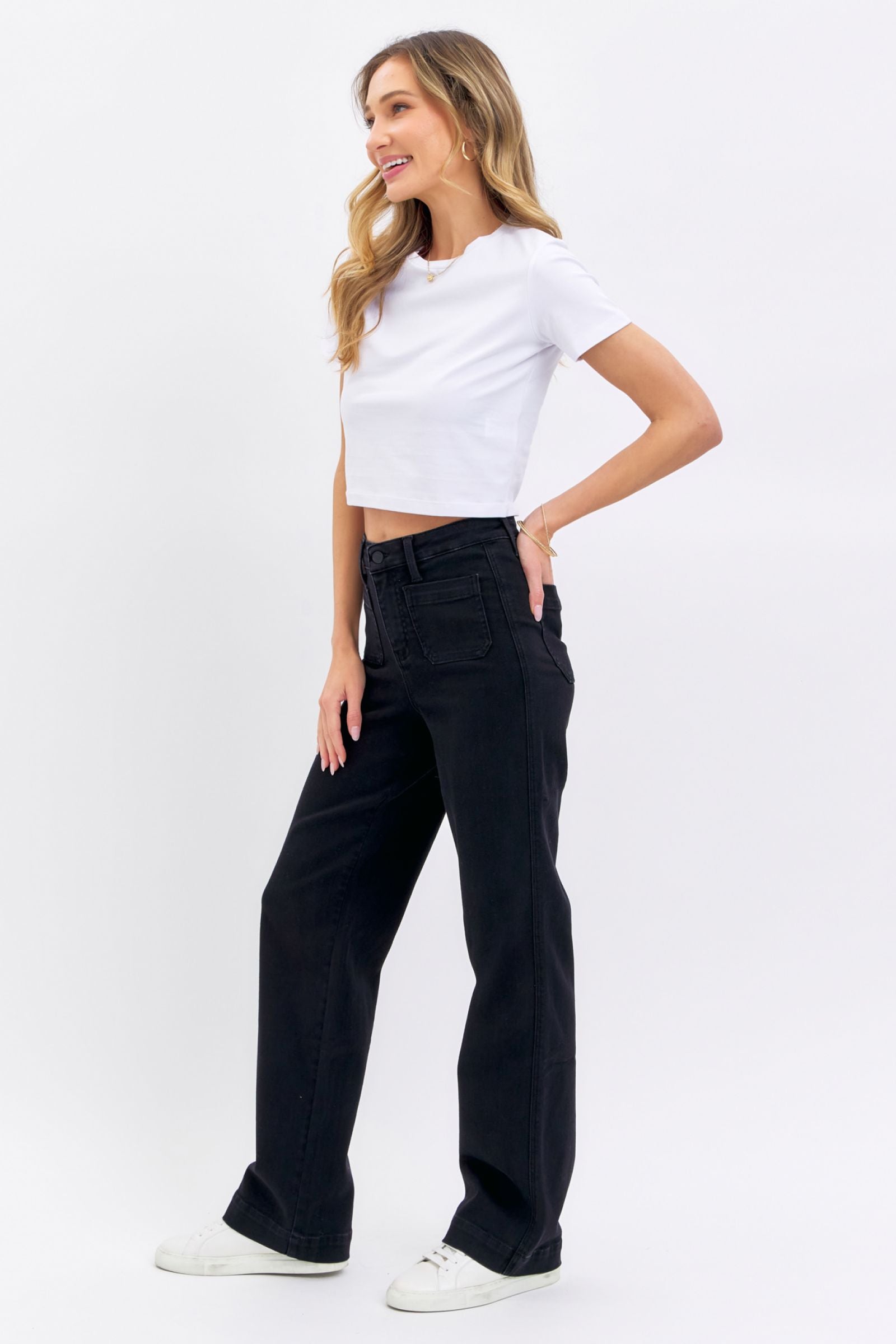 BLACK HIGH WAIST PATCH POCKET STRAIGHT JUDY BLUE DENIM