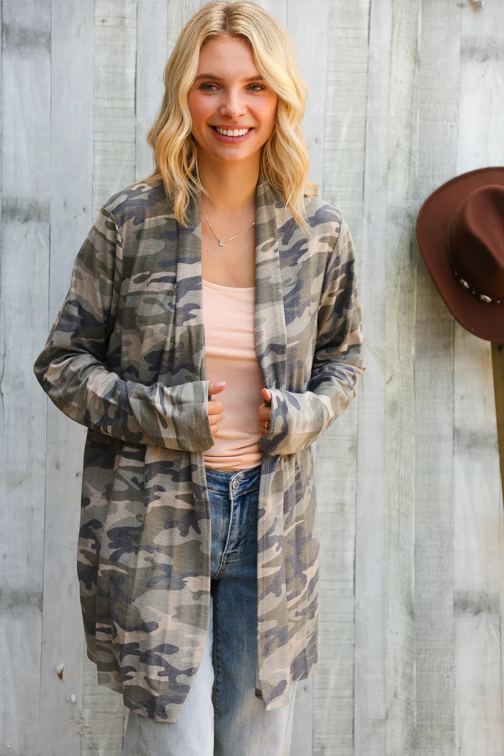 CAMO FRENCH TERRY CARDIGAN-PLUS
