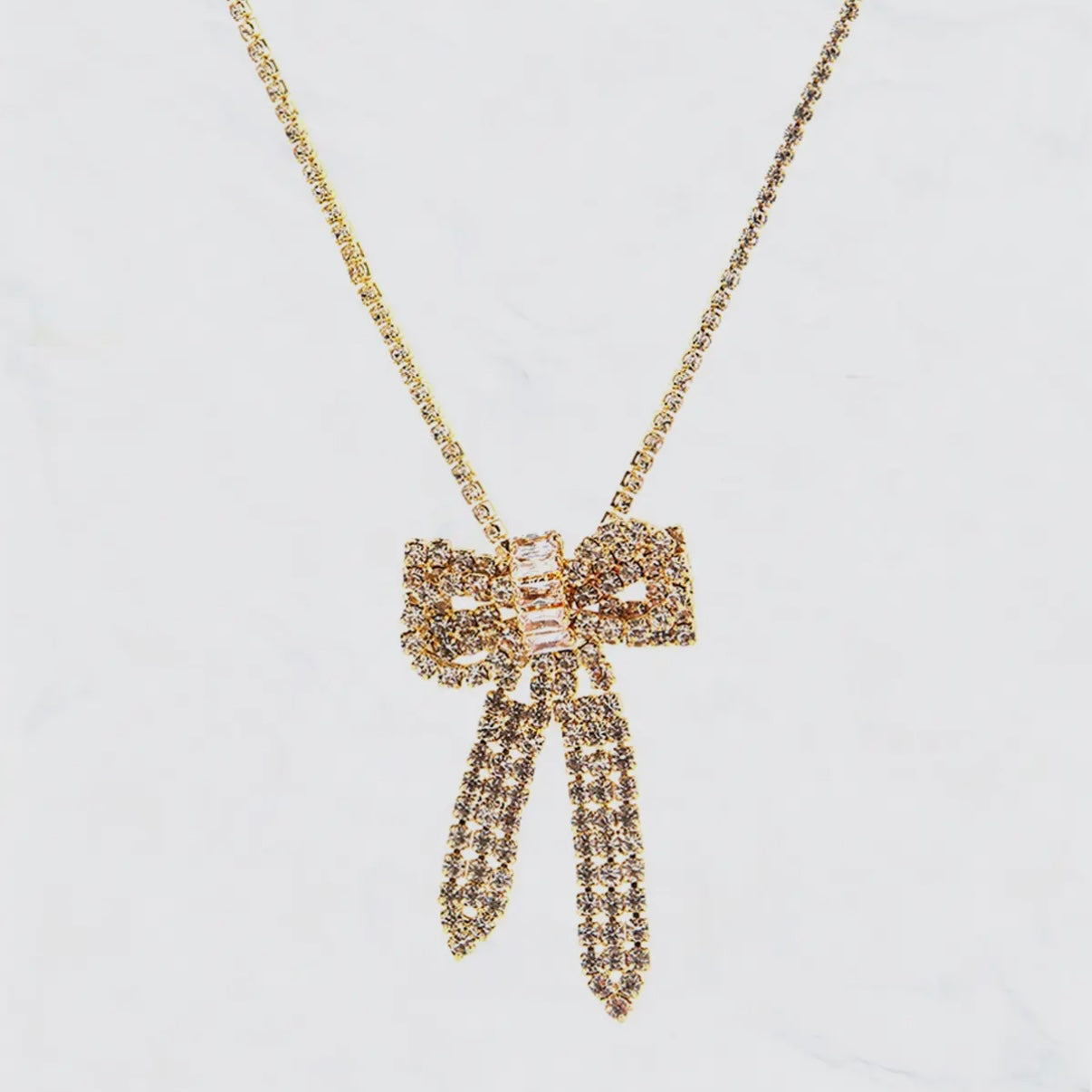 RHINESTONE GOLD BOWS CRYSTAL-STONES NECKLACE