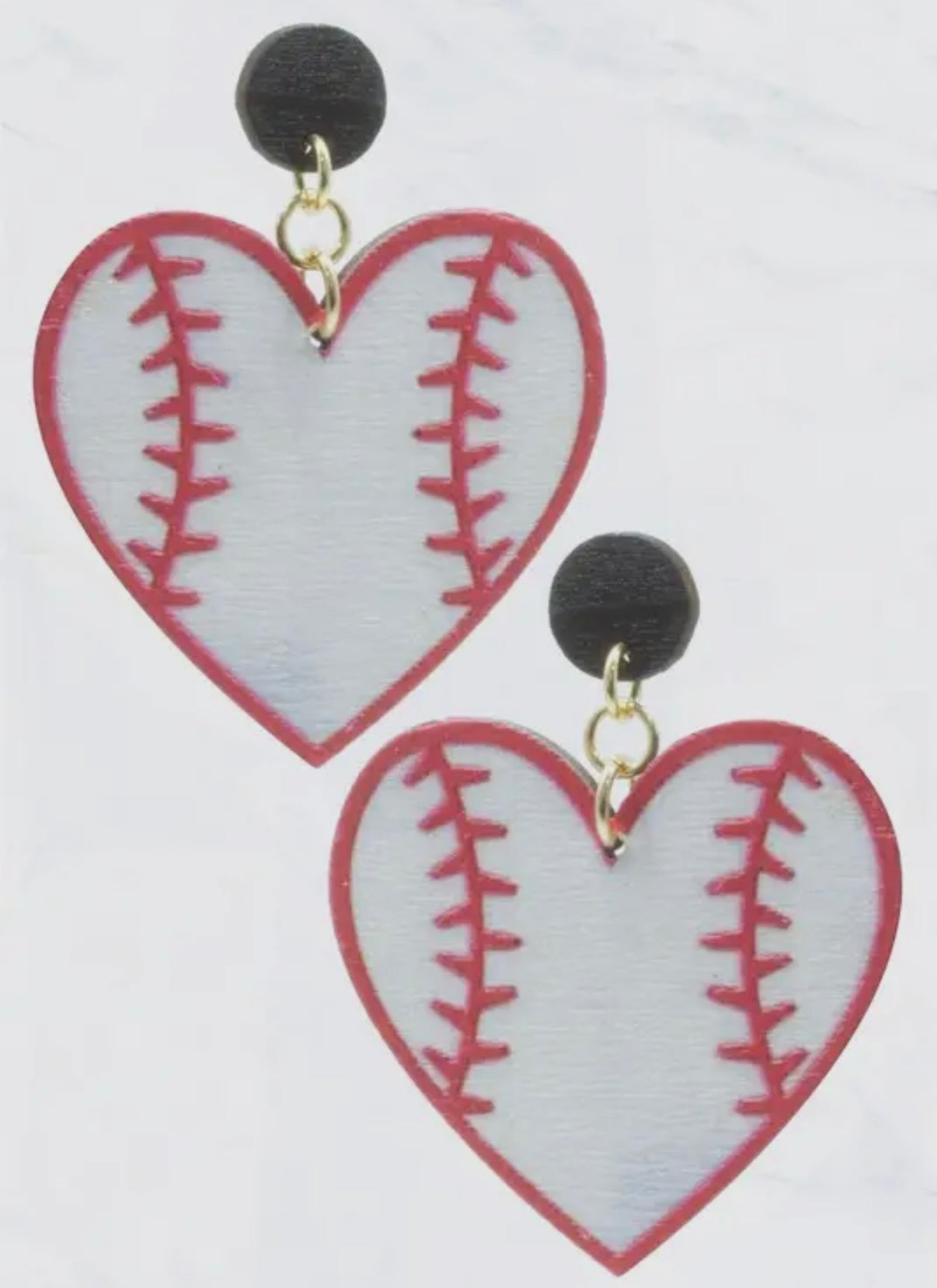BASEBALL HEART WOOD EARRINGS