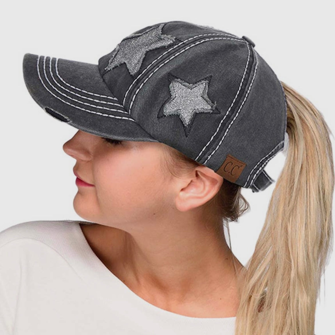 CC Distressed Pony Cap With Glitter Star Hat