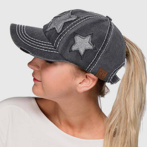 CC Distressed Pony Cap With Glitter Star Hat