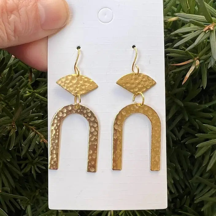 GOLD JOAN METAL BRASS UPSIDE DOWN U SHAPE MODERN STATEMENT HANDMADE BBB EARRINGS