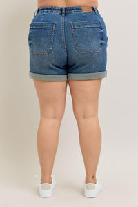 DARK WASH HIGH WAIST CUFFED JOGGER SHORTS BY JUDY BLUE DENIM-PLUS
