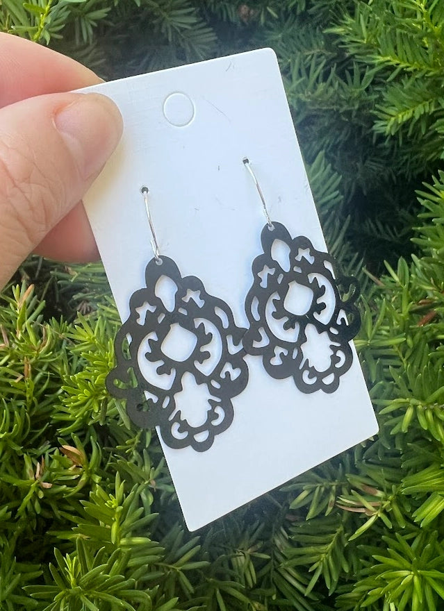 BLACK GILDED BLACK METAL DAMASK PRINT HANDMADE BBB EARRINGS