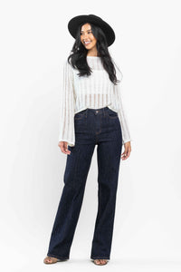 Judy Blue Darkwash High Waist Front Seam Dart Detail Wide Leg Denim- SIZE: 0 left.