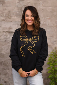 GOLD BOW SHIMMERY SPARKLY BLACK SWEATSHIRT