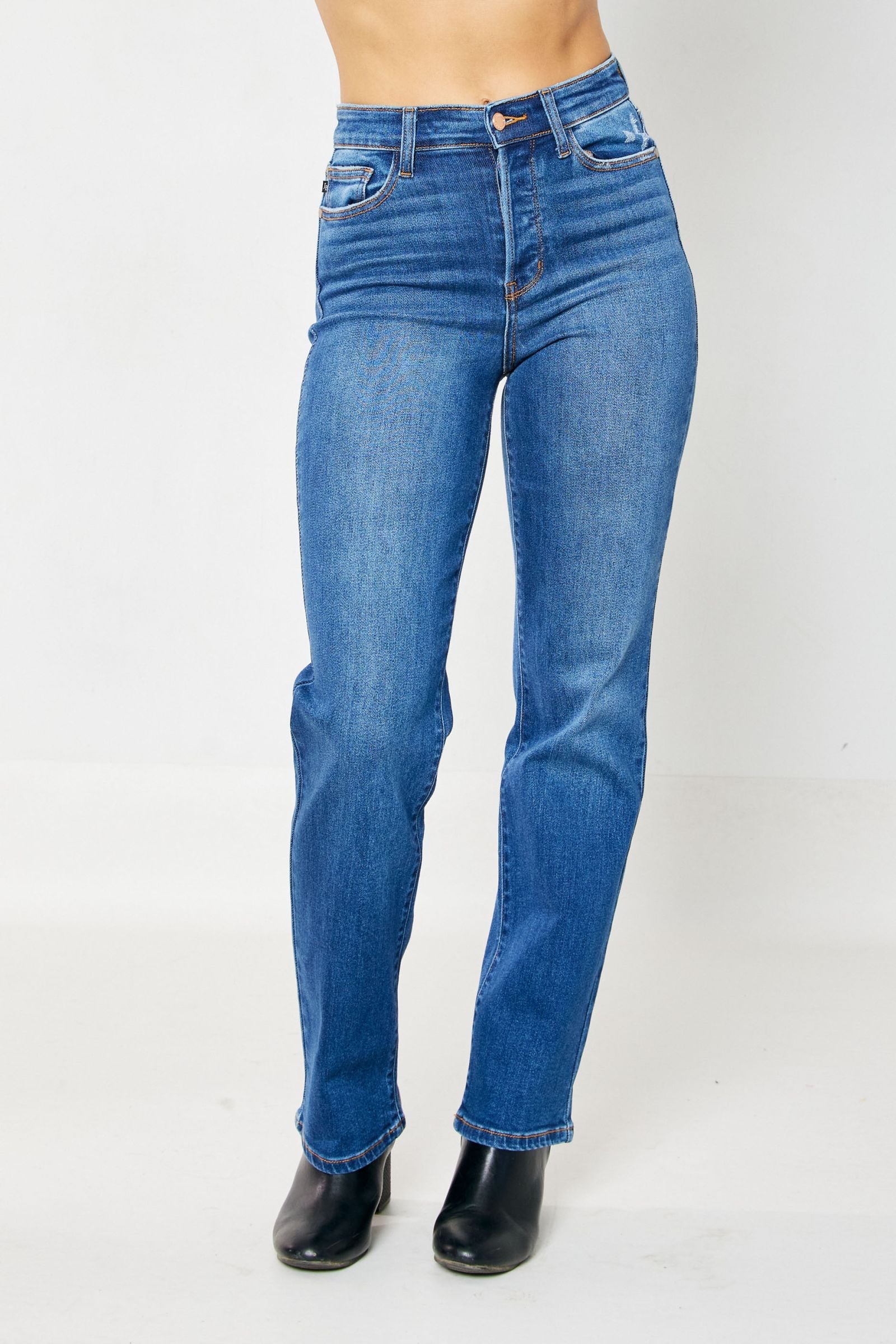 High Waist Medium Wash Hidden Button Fly Dad Jeans Judy Blue Denim-PLUS SIZES 16W & 20W left.