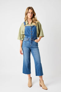 MEDIUM WASH HIGH WAIST CROPPED WIDE LEG OVERALLS DENIM JUDY BLUE