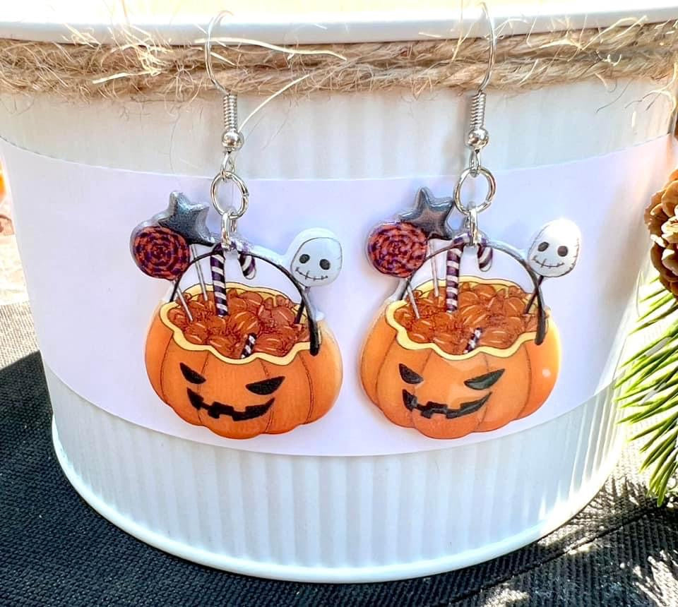 Jack O Lantern Pie Dessert Earrings