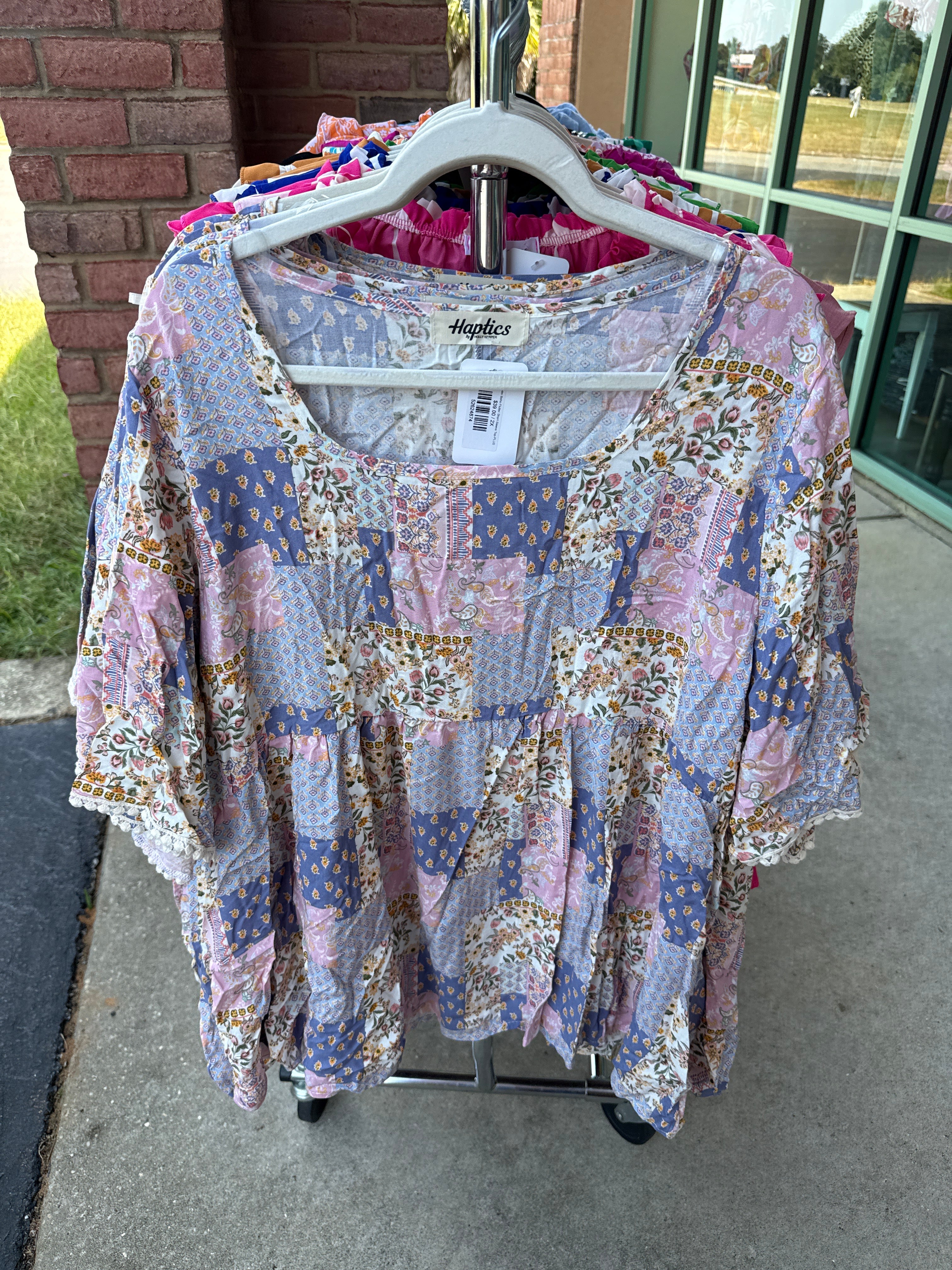 Lavender Boho Flutter Short Sleeve Top- PLUS- SALE