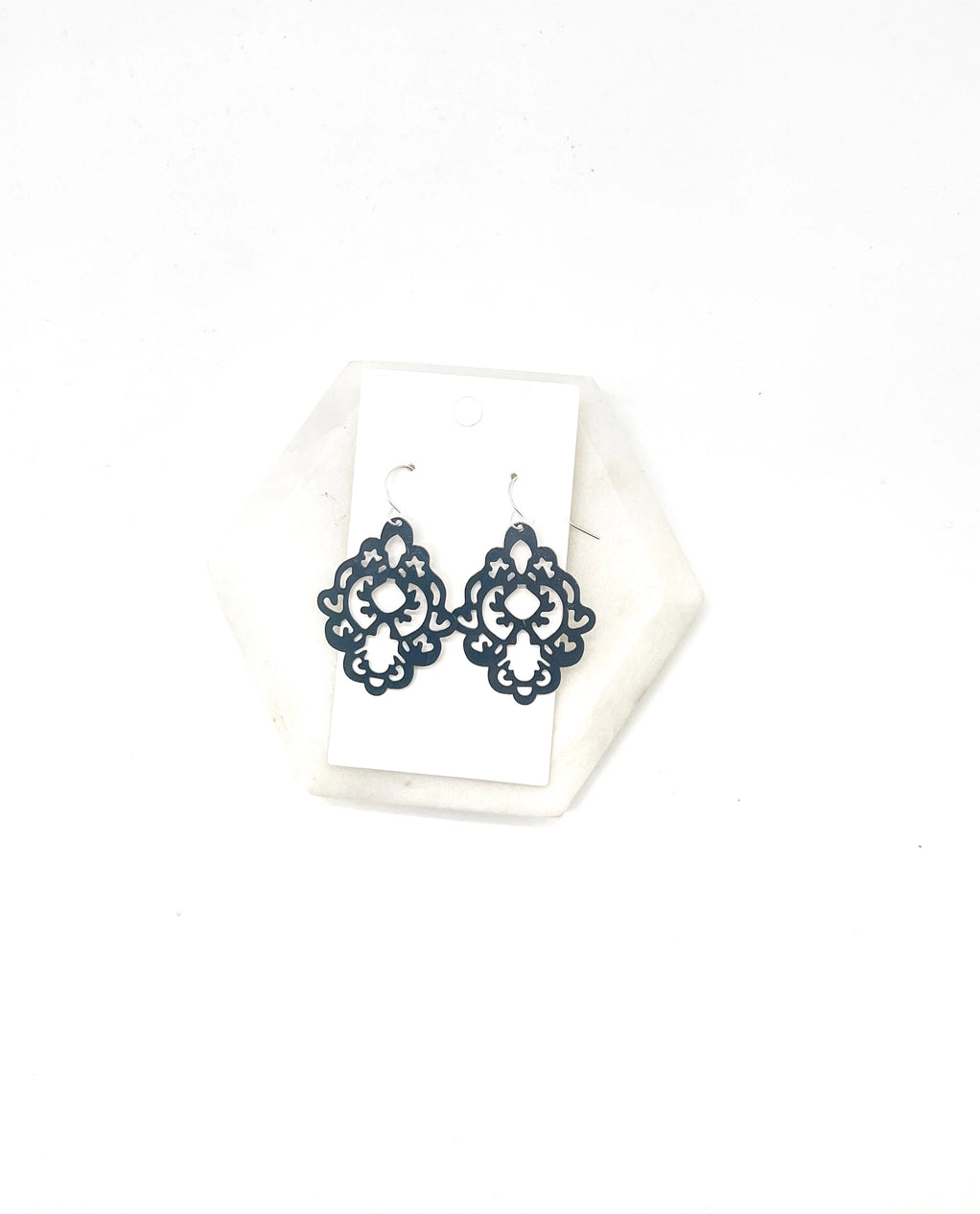 BLACK GILDED BLACK METAL DAMASK PRINT HANDMADE BBB EARRINGS