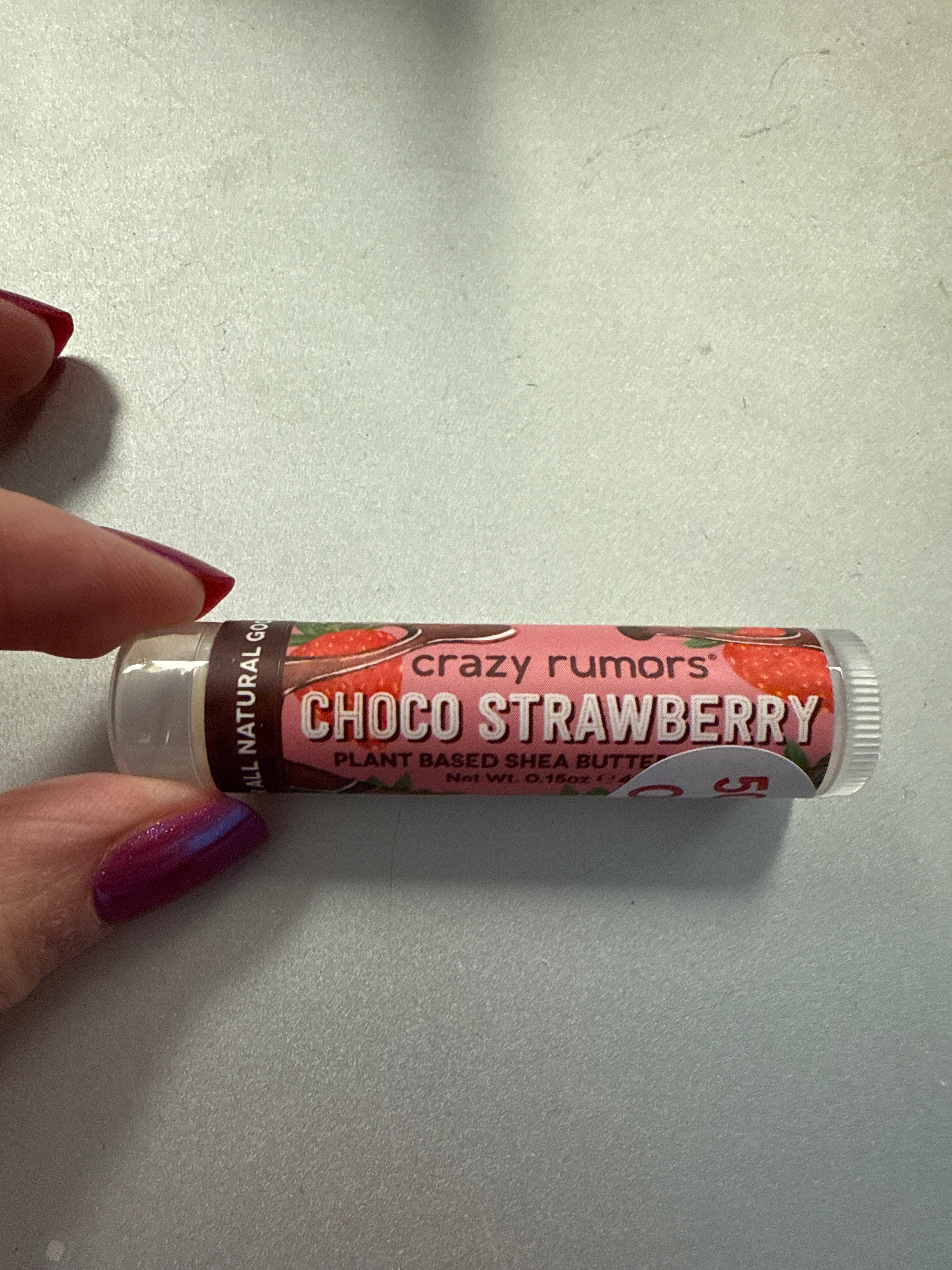 CRAZY RUMORS CHOCOLATE STRAWBERRY 100% NATURAL FLAVORED LIP BALM- SALE- 1 LEFT