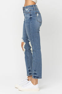 MEDIUM WASH HIGH WAIST DESTROYED BOYFRIEND FIT JUDY BLUE DENIM