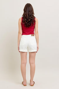 WHITE JOGGERS HIGH WAIST CUFFED JUDY BLUE DENIM SHORTS