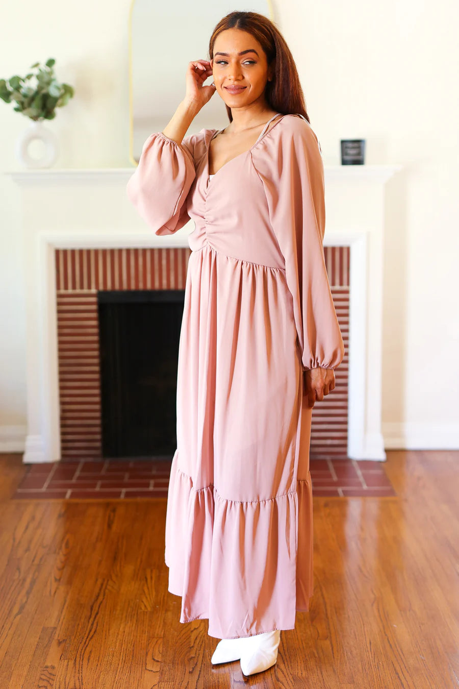 Mauve Ruched Maxi Dress-PLUS