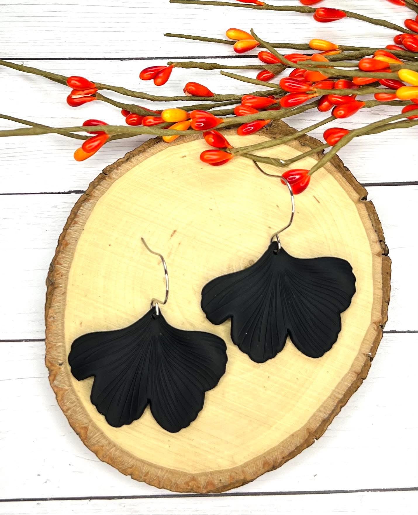 GINKGO LEAVES SOLID COLORS HANDMADE EARRINGS BY B.O.D