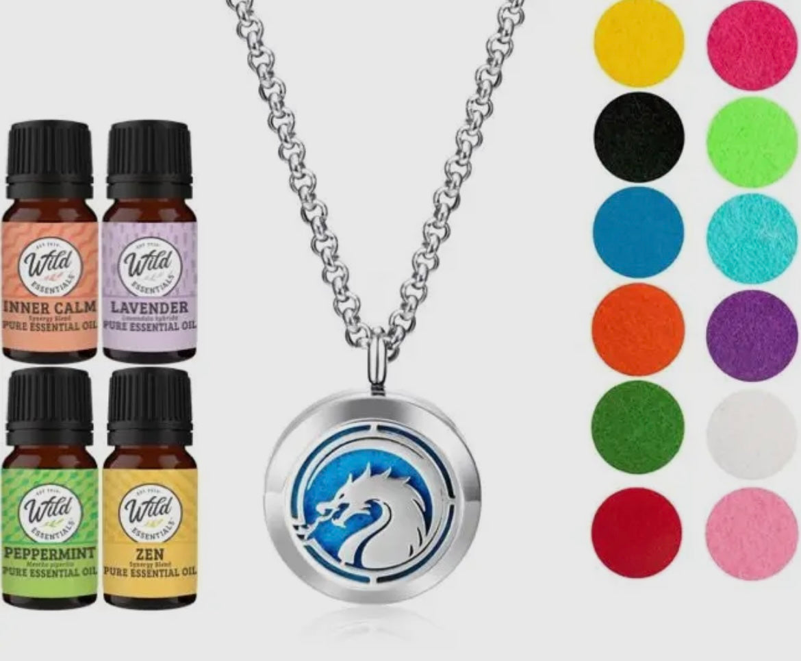 Aromatherapy Necklace Diffuser & Felt Pieces & 4 Essential Oils