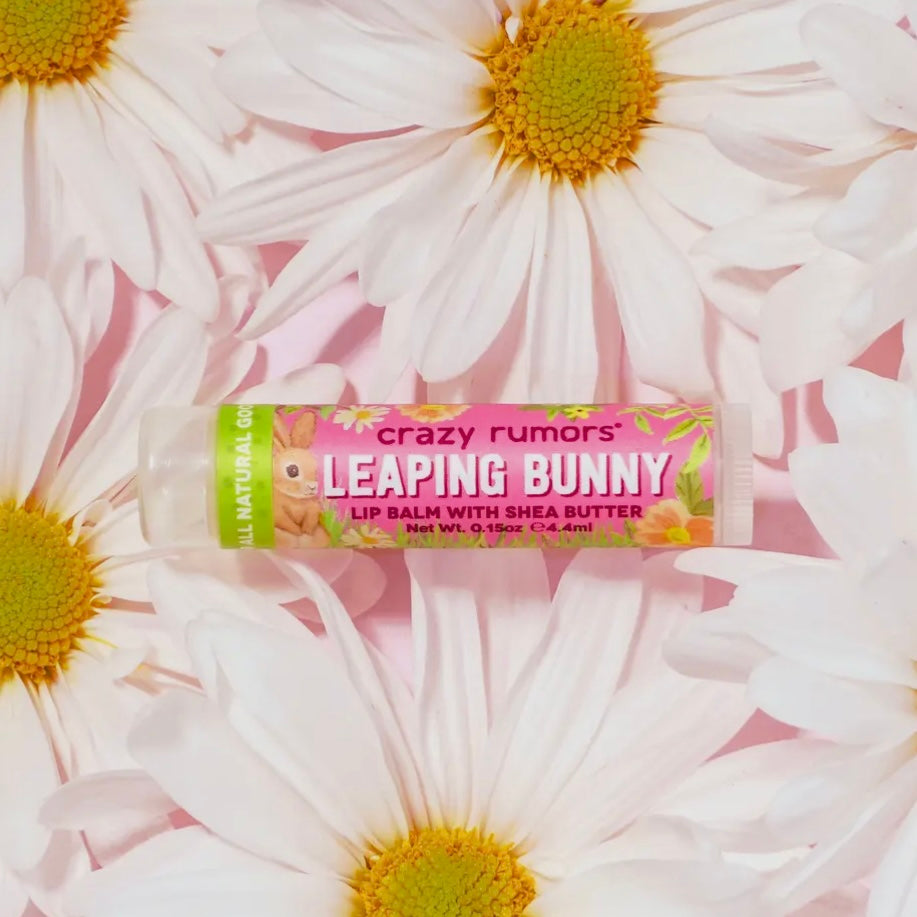 CRAZY RUMORS 100% NATURAL FLAVORED LIP BALM- LEAPING BUNNY- PLUM APRICOT CHAPSTICK FOR EASTER - SALE