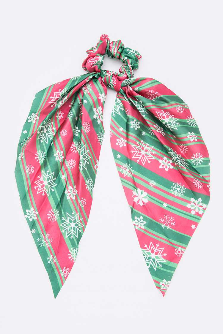 SATIN HAIR SCRUNCHIE SCARF RIBBON WITH CHRISTMAS PRINTS