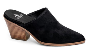 SIZZLE BLACK FAUX SUEDE CLOSED TOE HEELED SANDAL SHOES BY CORKYS