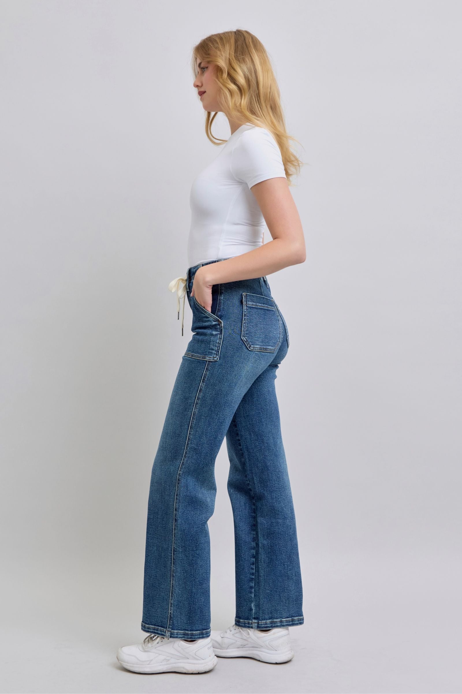 JOGGER STYLE DRAWSTRING WIDE LEG MEDIUM WASH HIGH WAIST JUDY BLUE DENIM