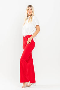 High Waist Garment Dyed 90s Straight Red Judy Blue Denim-PLUS